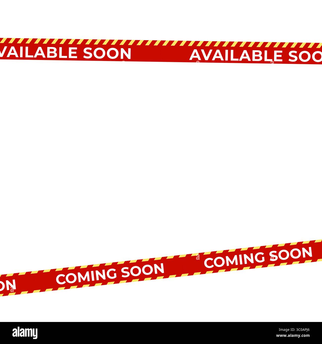 Bientôt disponible Red Banner Tape Stripe pour ouverture de boutique, lancement de soldes, avis de vente au détail, publicité de magasin, teaser de campagne, arrivée des produits, mise en page marketing. Produit Illustration de Vecteur