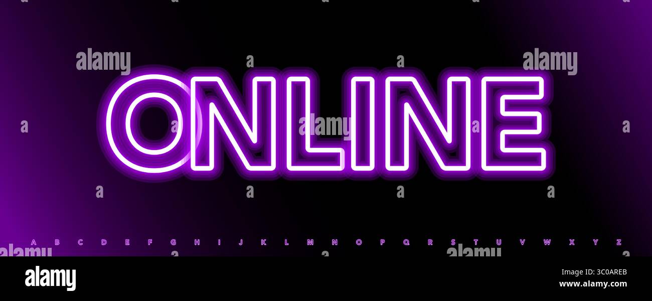 Alphabet de contour de néon, lettres linéaires brillantes, police électrique en gras pour signe de casino, magasin de vie nocturne, bannière de fête de club, titre numérique Web, barre de jeu Illustration de Vecteur