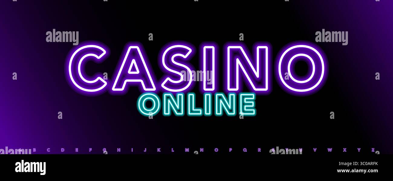 Alphabet fluo violet, lettres de contour lumineux, police électrique vibrante pour logo de casino, panneau de pari, titre de jeu en ligne, bannière de jeu, pari Illustration de Vecteur