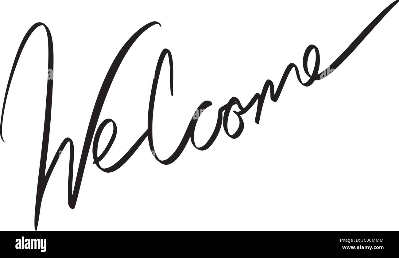 Texte de bienvenue calligraphie lettrage écrit à la main script noir objet de couleur bienvenue femme d'affaires homme d'affaires communication mot Smile han Illustration de Vecteur