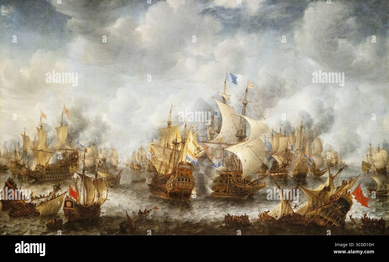 Jan Abrahamsz Beerstraten 'la bataille de Terheide' 1653-66. Bataille navale du XVIIe siècle, partie des guerres anglo-néerlandaises. Peinture néerlandaise de l'âge d'or. Banque D'Images