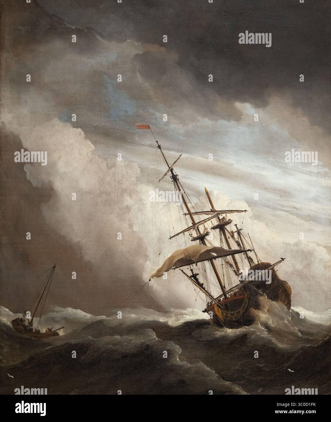 Willem van de Velde II 'la Gust' peinture, ou 'navire sur la haute mer attrapé par un Squall', huile sur toile, c.1680. Peintre marin néerlandais de l'âge d'or. Banque D'Images