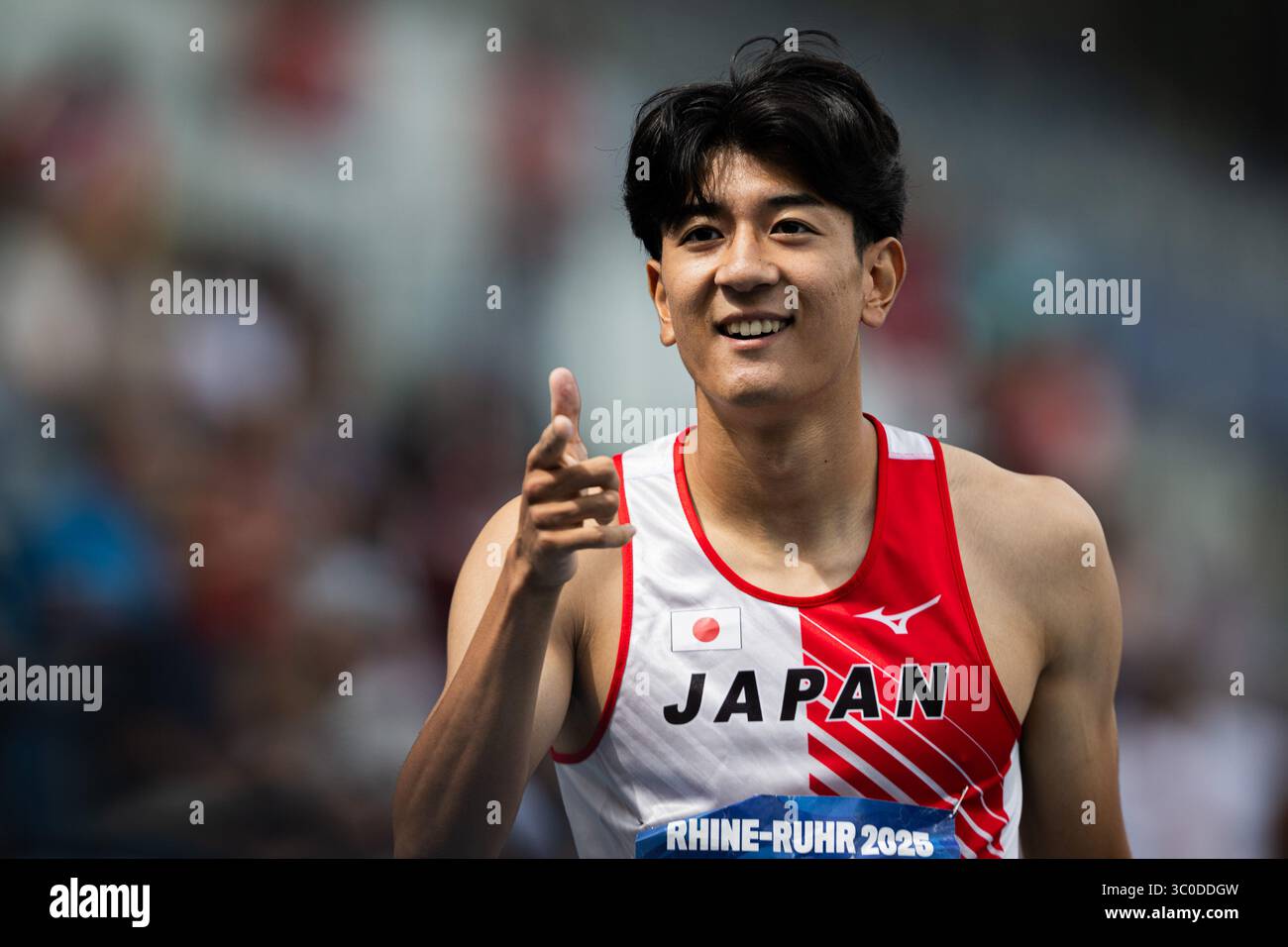 Bochum, Allemagne. 21 juillet 2025. Bochum, Rhénanie du Nord-Westphalie, 21 juillet 2025 : Ryosuke Takahashi après avoir remporté les Jeux universitaires mondiaux Rhin-Ruhr 2025 hommes 400m haies Round 1 au Lohrheidestadion à Bochum, Allemagne. (Kjetil Waber/SPP) crédit : photo de presse sportive SPP. /Alamy Live News Banque D'Images