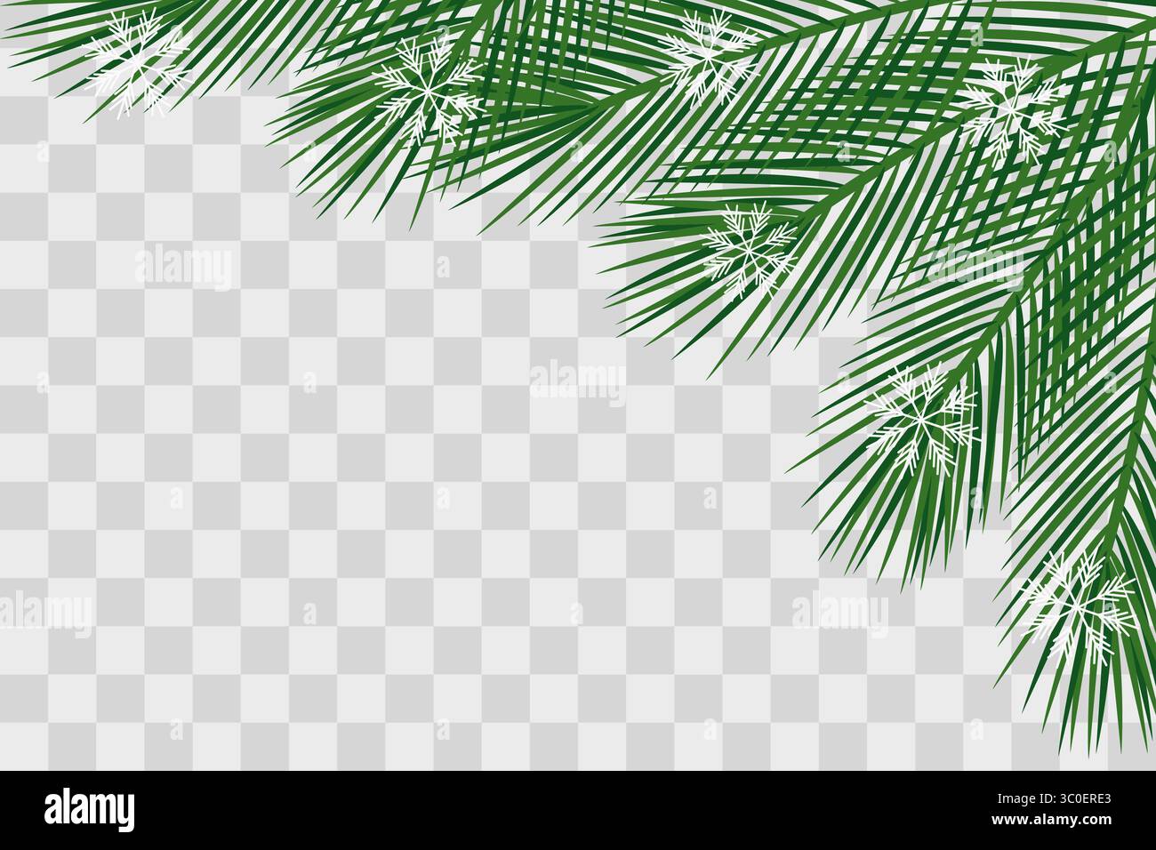 Brindilles d'arbre de Noël et flocons de neige minimaliste cadre coin Border Winer Holidays Copyspace Template. Illustration vectorielle isolée cartes de vœux de saison de Noël affiche, bannière, dépliants, bannière, étiquette Illustration de Vecteur