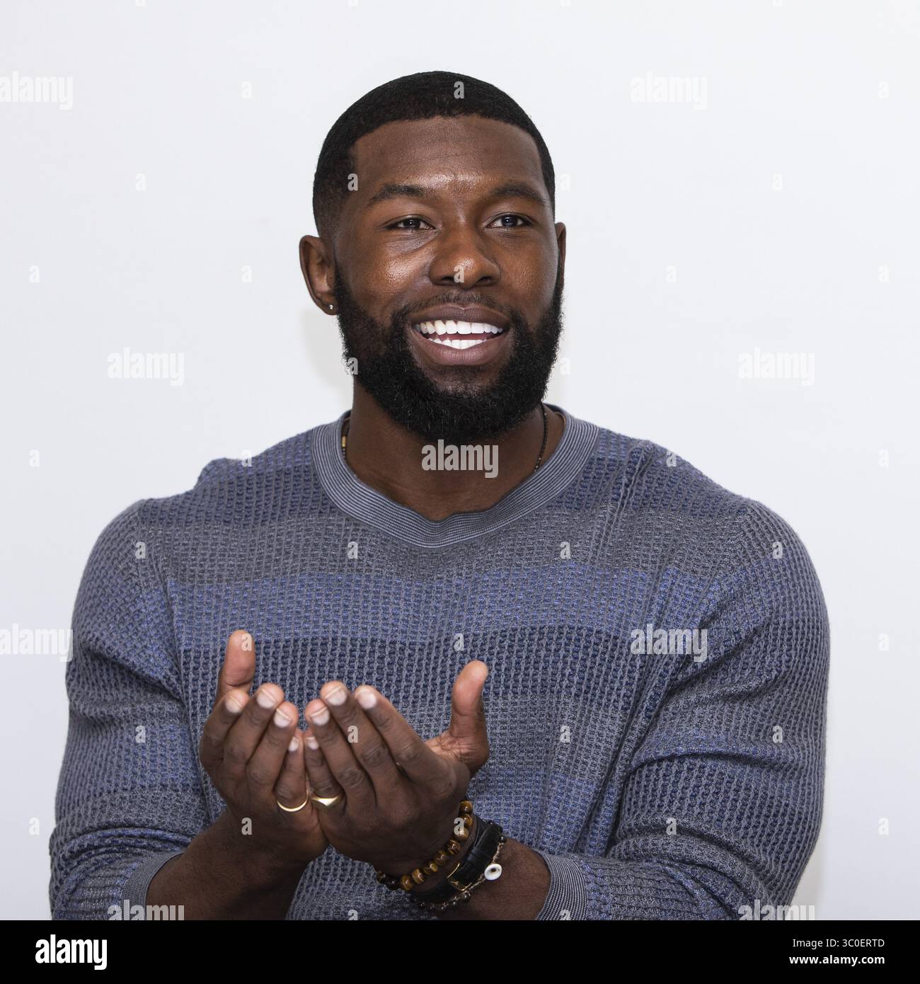 12 novembre 2018 - Hollywood, Californie, États-Unis - TREVANTE RHODES fait la promotion du film 'Bird Box' à Hollywood. (Crédit image : © Armando Gallo/ZUMA Studio) Banque D'Images