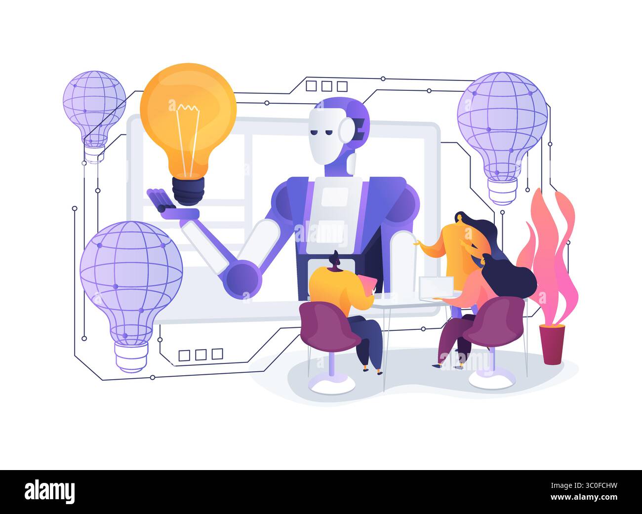 Illustration vectorielle abstraite de concept de générateurs d'idées de démarrage alimentés PAR AI. Illustration de Vecteur