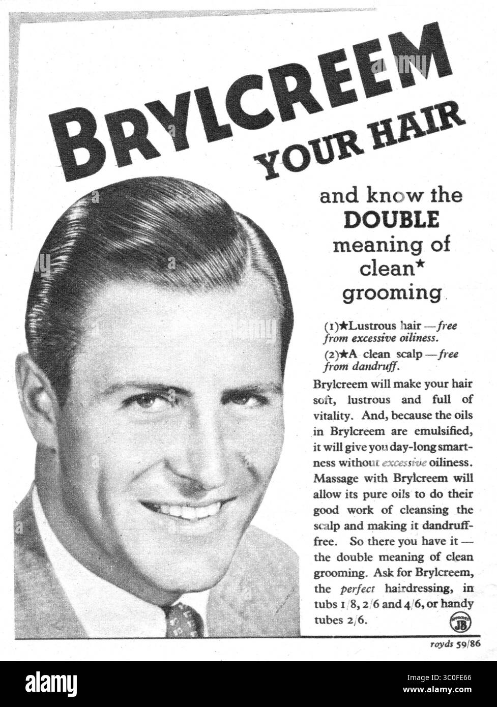 Magazine John Bull. Brylcreem, annonces 1951. Banque D'Images