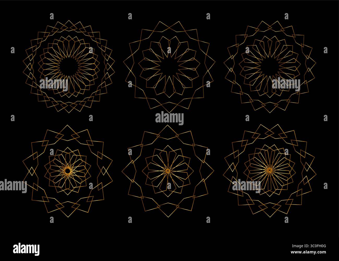 Définir le Mandala de fleur géométrique dans le style arabe. Géométrie sacrée. Concept d'affaires Gold logo pour les produits de luxe, hôtels, boutiques, bijoux, oriental Illustration de Vecteur