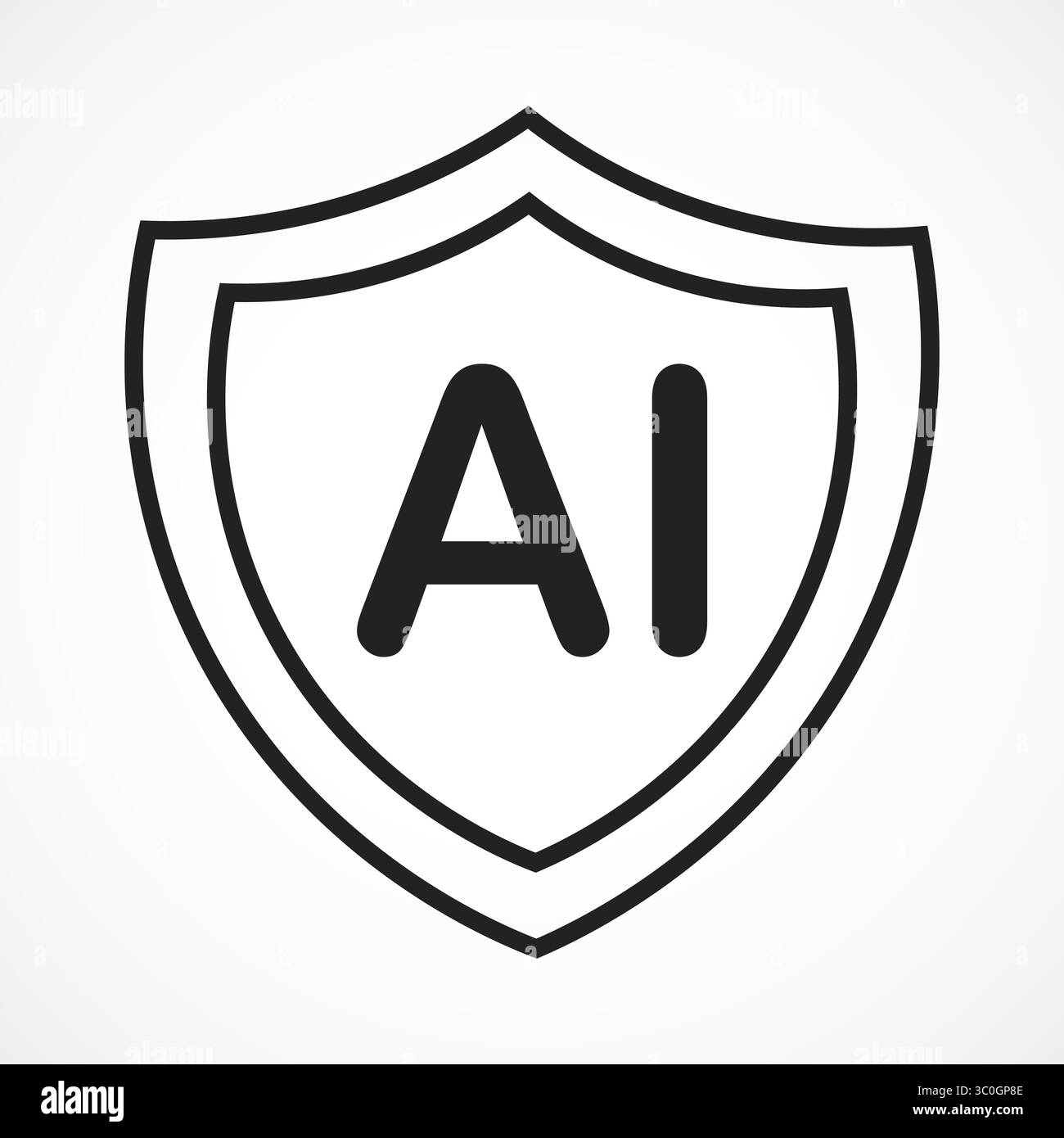 Contour de l'icône AI Shield avec fond blanc - cybersécurité et technologie de protection ai, illustration vectorielle Illustration de Vecteur