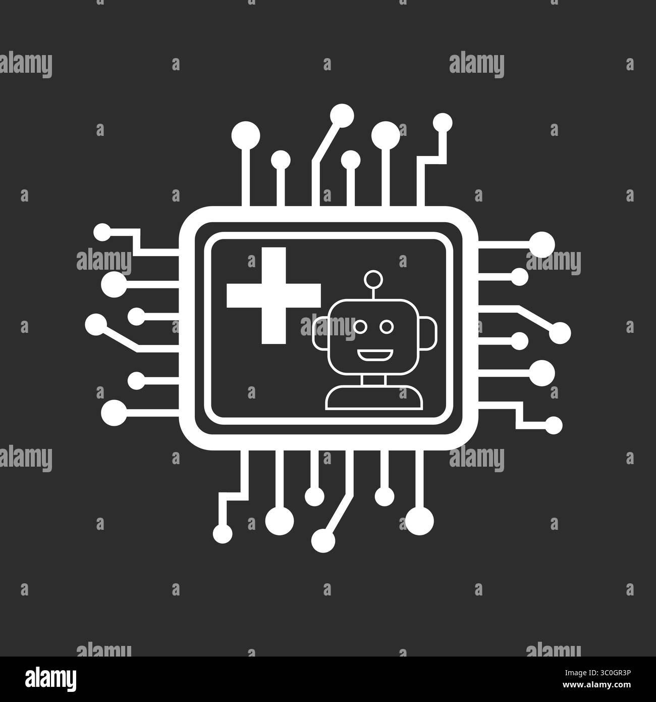 Icône AI Healthcare sur fond noir et blanc – icône Smart Medical Intelligence Technology, signe vectoriel abstrait. Symbole, logo illustration vecteur Illustration de Vecteur