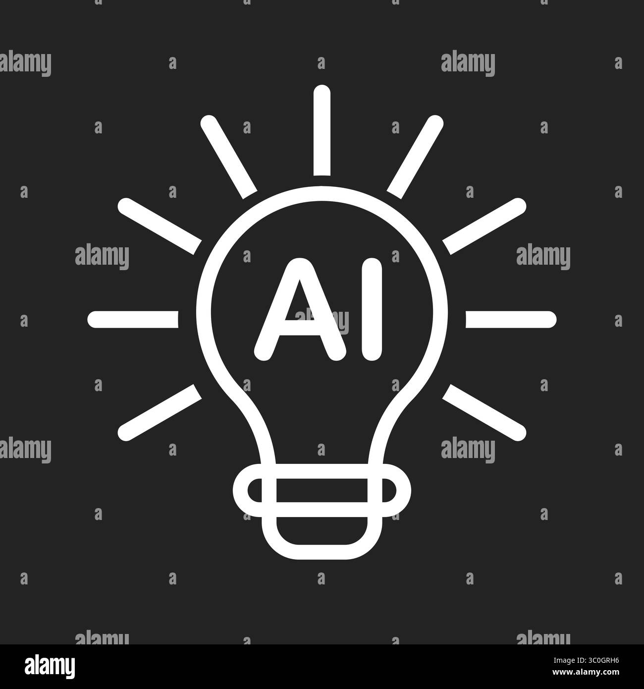 Icône AI Idea Light avec fond noir et blanc - concept d'innovation d'intelligence artificielle, ampoule d'innovation, signe vectoriel. Symbole, logo illustrent Illustration de Vecteur