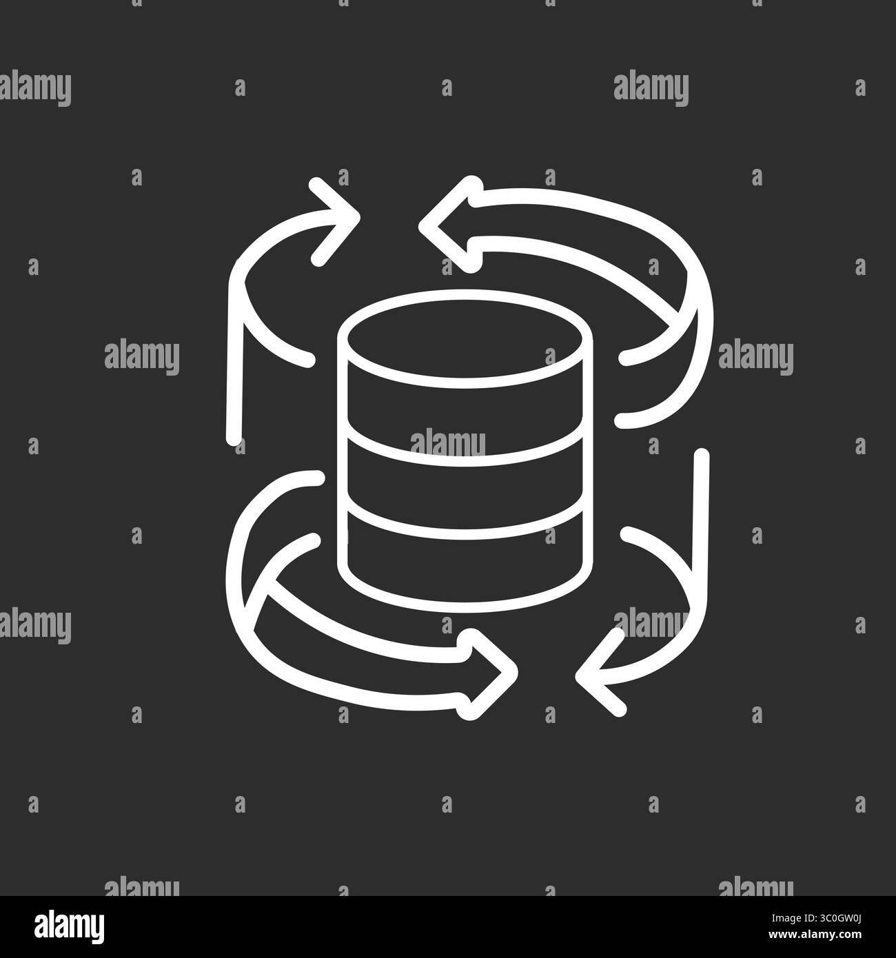 Contour de l'icône de traitement des données en noir et blanc – symbole du serveur ai et du flux d'informations, icône de symbole, illustration vectorielle abstraite Illustration de Vecteur