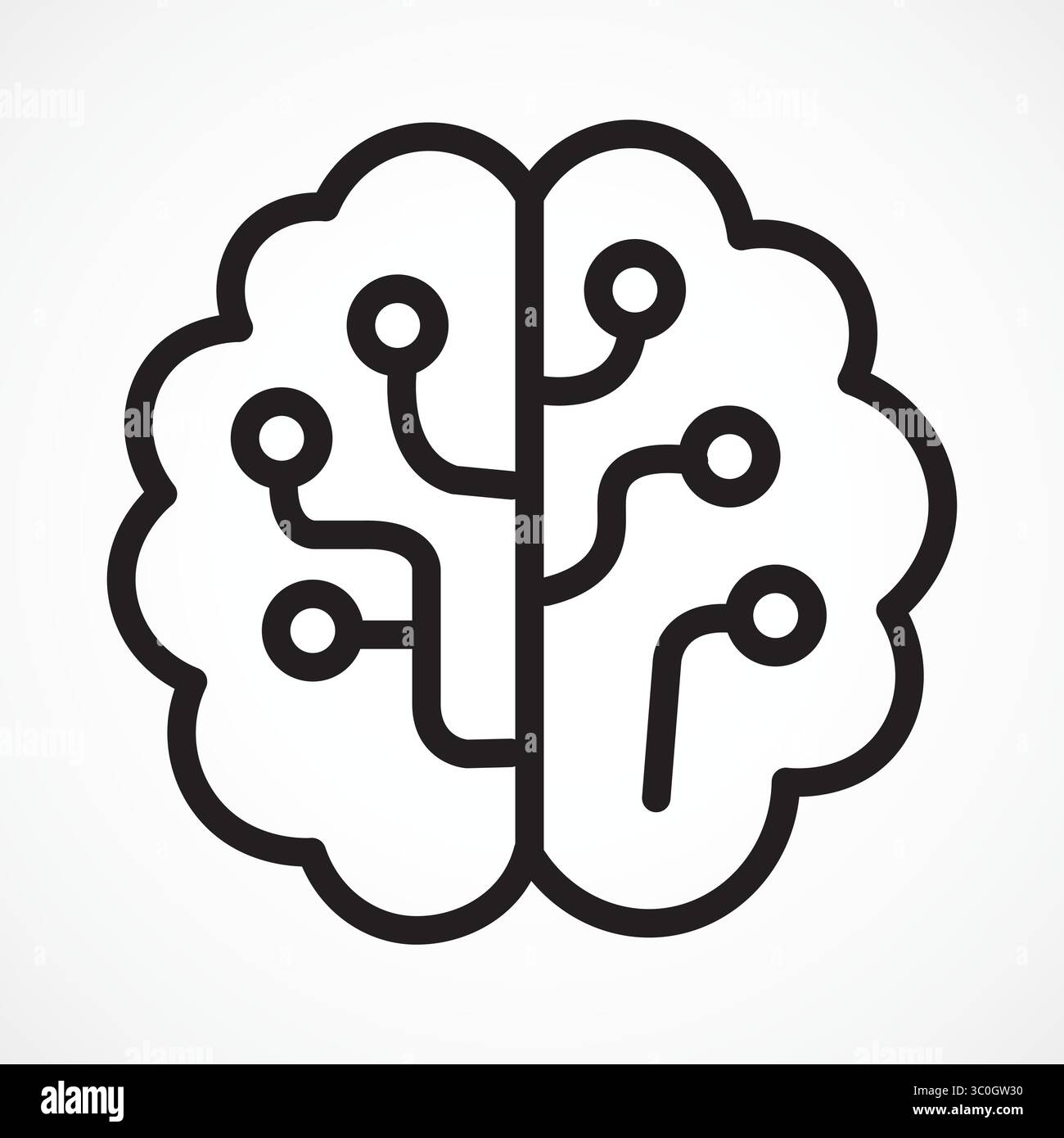 Icône de circuit cérébral avec fond blanc, structure neuronale d'intelligence artificielle pour la pensée intelligente et le traitement numérique, signe vectoriel. Icône de symbole Illustration de Vecteur