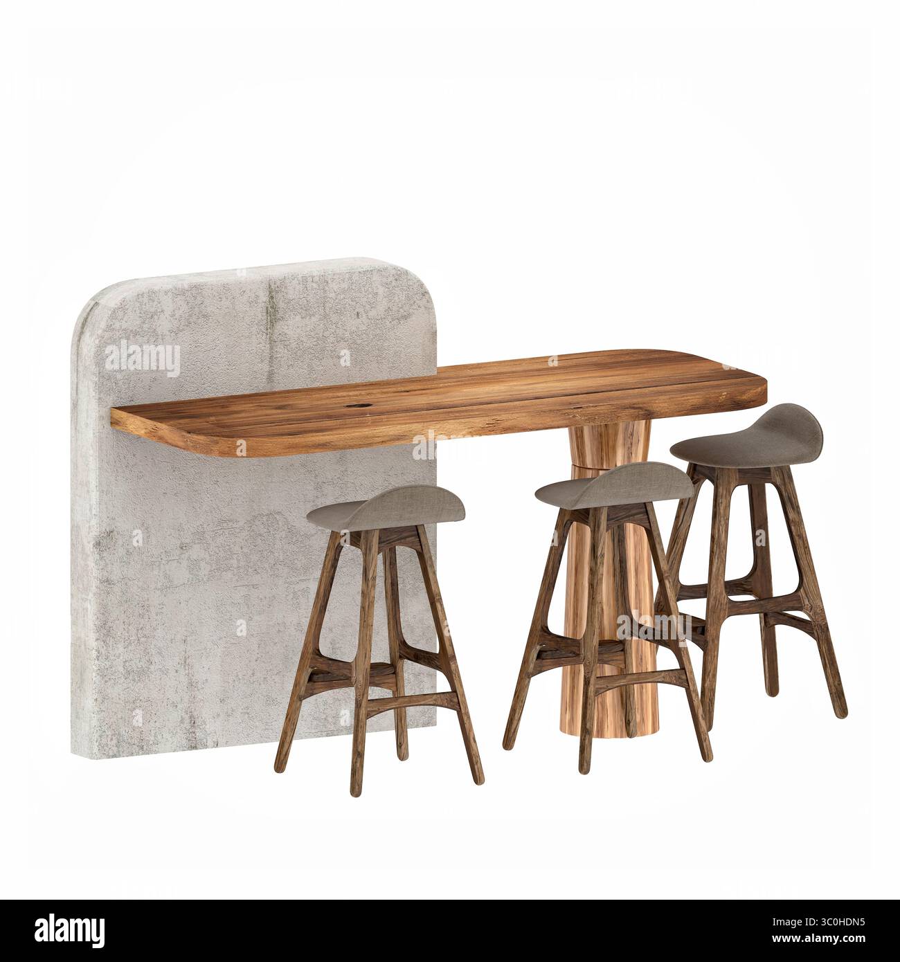 Ensemble de table à manger rustique moderne avec éclairage suspendu chaud - rendu 3D. Banque D'Images