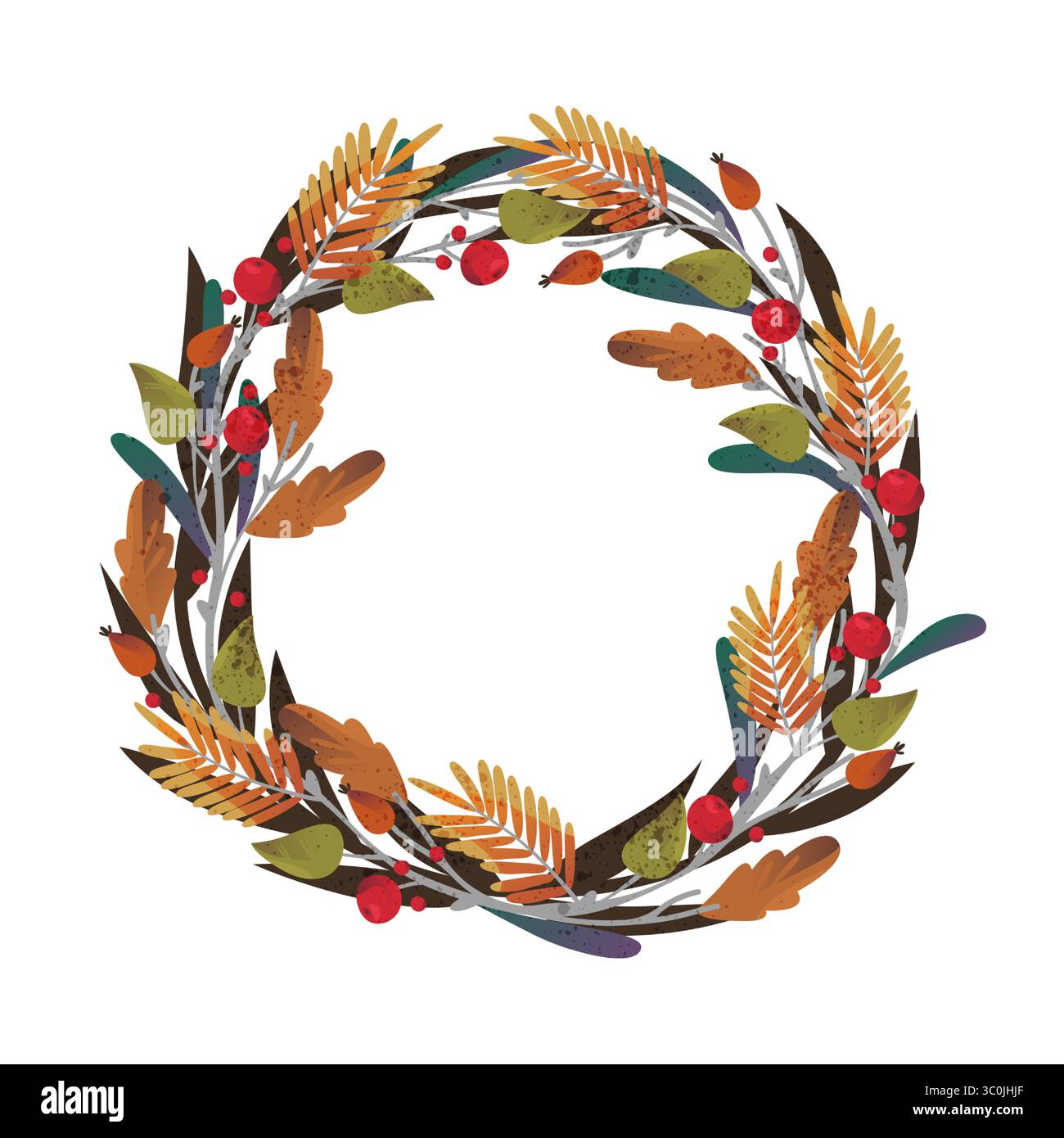 Fond de couronne d'automne. Ornement de feuilles d'automne de vecteur ou décoration d'action de grâce pour la porte d'entrée. Décor nature et botanique pour le jardin ou les vacances de récolte. Plante ou flore feuillage saisonnier. Biologie. Illustration de Vecteur