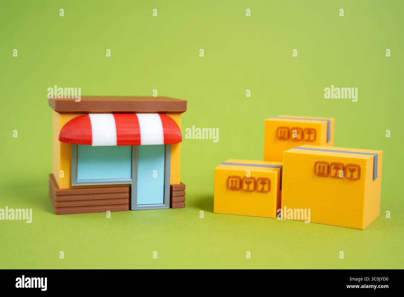 Boutique et boîtes avec des marchandises. Livraison de marchandises. Expédition des commandes. Exécution e-commerce, opérations logistiques. Chaînes d'approvisionnement de détail. Expédition rapide, je Banque D'Images