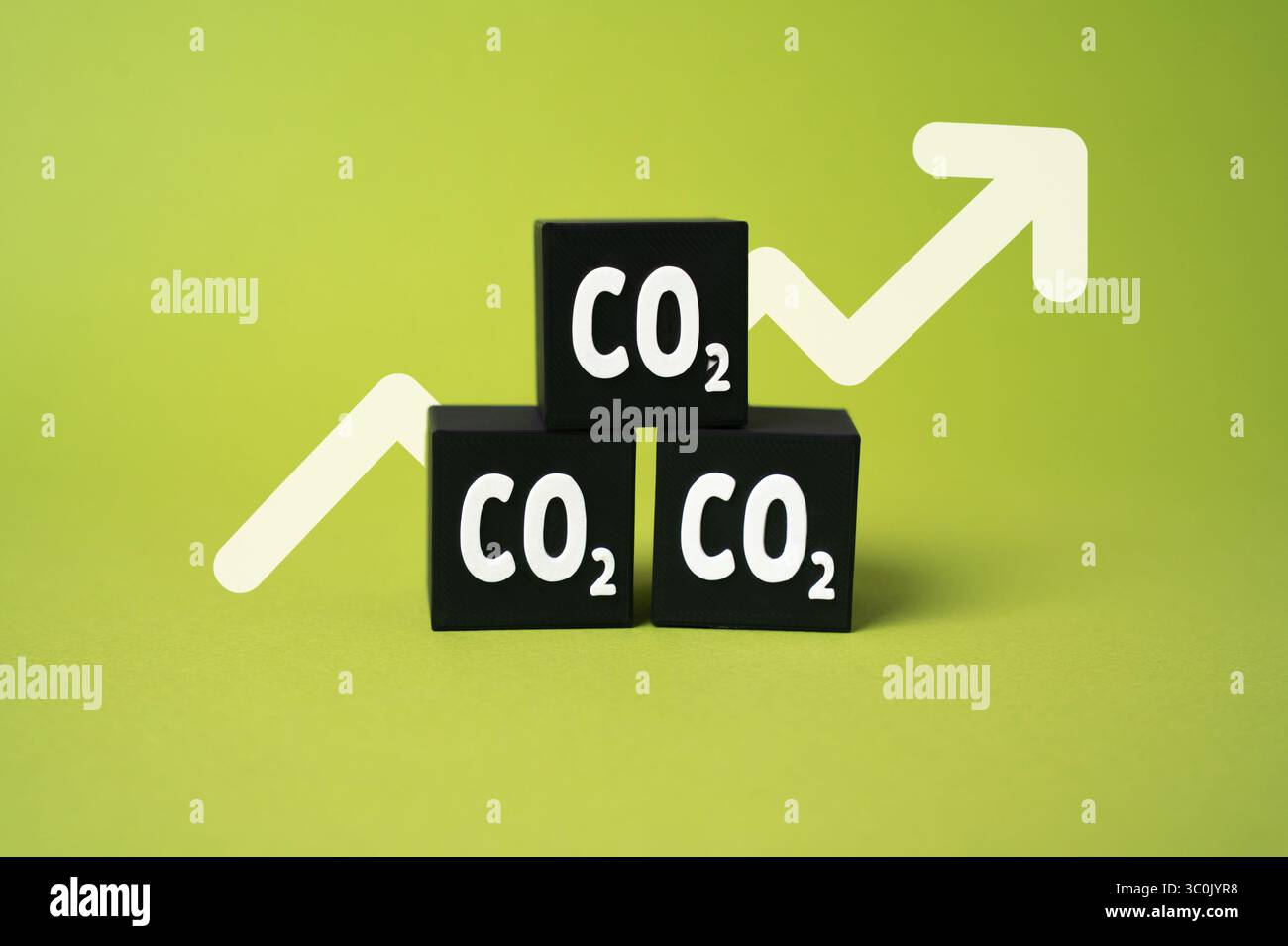 Mètres cubes de CO2. Gaz à effet de serre et écologie. Impact écologique des industries et des transports. Sensibilisation à l’empreinte carbone, climat a Banque D'Images