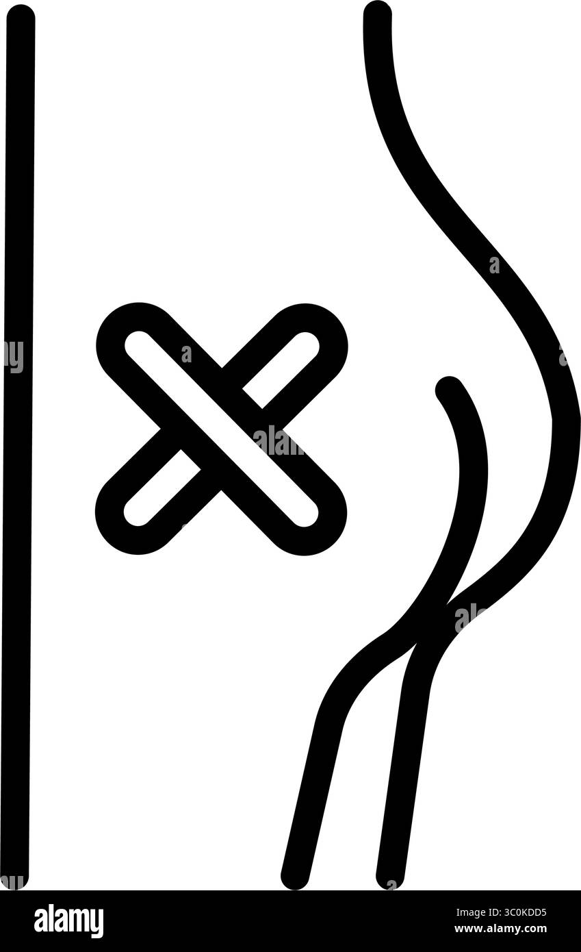 Icône de contour des bandes de ruban adhésif kinesio pour l'articulation de la hanche. Soutien des articulations et des ligaments. Ruban élastique thérapeutique. Gonflement musculaire et réduction de la douleur. Ligne isolée Illustration de Vecteur