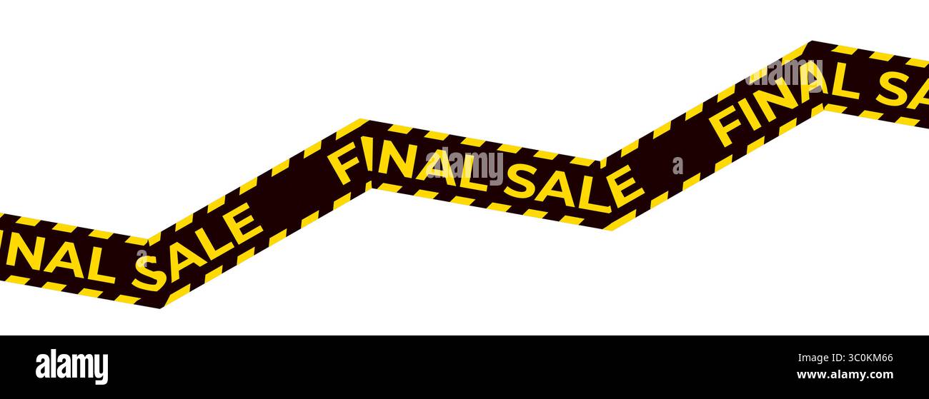 Ruban d'avertissement en zigzag, texte jaune gras, ruban adhésif noir pour la zone de l'offre finale, bande promotionnelle, zone d'urgence forte, alerte de liquidation marketing Illustration de Vecteur