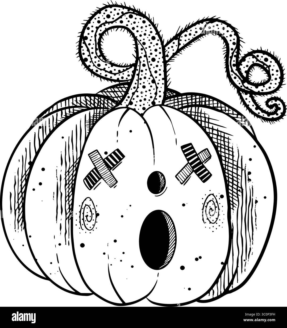 Une illustration délicieuse et originale d'une citrouille ornée de tentacules, idéale pour célébrer les festivités d'Halloween. Graphiques vectoriels dessinés à la main pour la conception d'un site Web, articles, livret, flyer, e-pack, étiquette ou publicité. Illustration de Vecteur