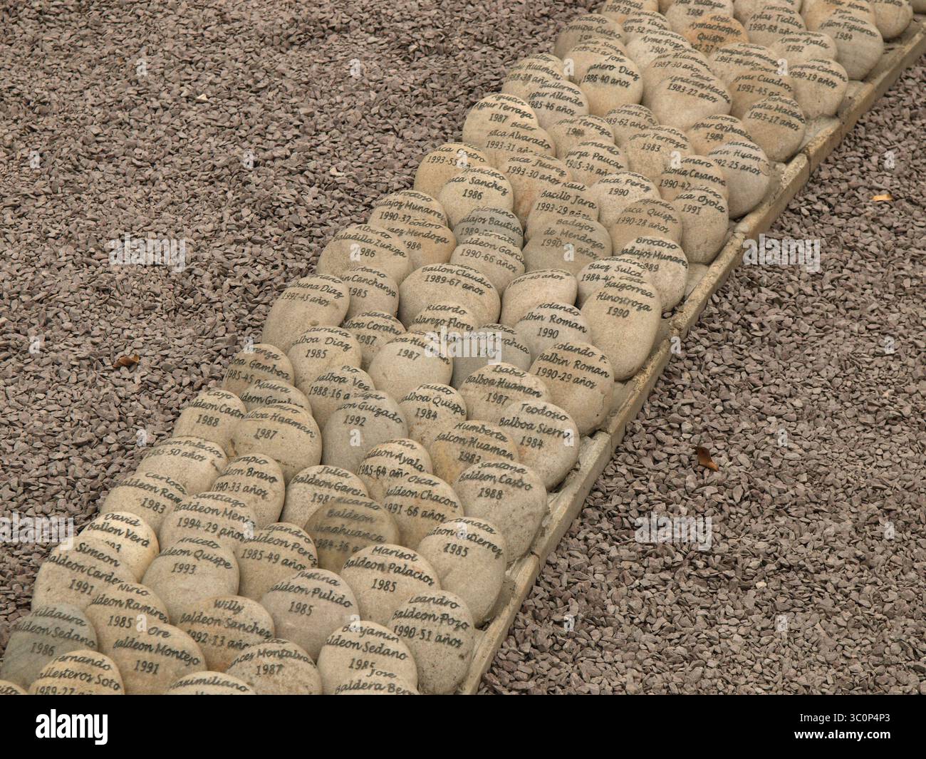 6 novembre 2015 - Lima, Lima, Pérou - ''L'œil pleurant'' (El ojo que llora), par Lika Mutal, est un mémorial aux victimes de la violence terroriste et de la répression étatique pendant le conflit armé interne au Pérou entre 1980 et 2000. Il est entouré d'un labyrinthe circulaire de petites pierres dans lequel sont gravés les noms des victimes ainsi que leur date respective de décès ou de disparition. (Crédit image : © Carlos Garcia Granthon/ZUMA Wire) Banque D'Images