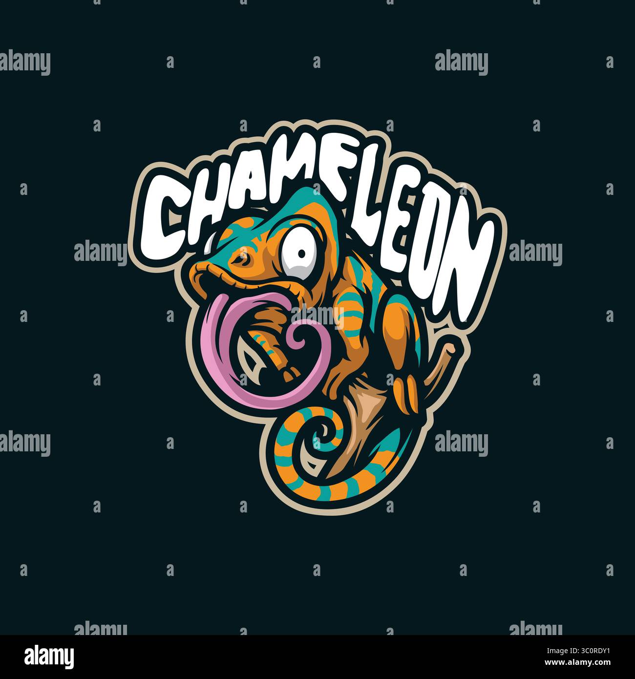 Conception de logo de mascotte caméléon avec un style de concept d'illustration moderne pour l'impression de badge, d'emblème et de tshirt. Illustration de caméléon grimpe. Illustration de Vecteur