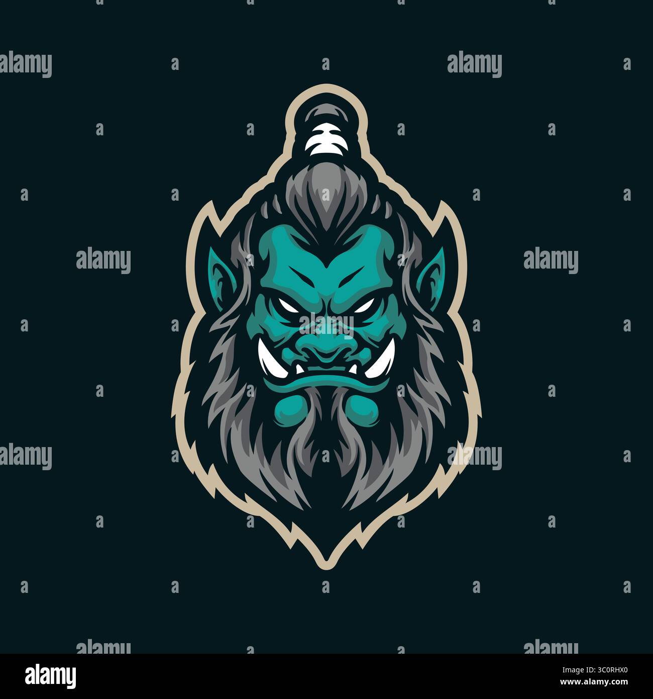 Conception de logo de mascotte ORC avec style de concept d'illustration moderne pour l'impression de badge, emblème et t-shirt. Illustration de la tête de l'ORC. Illustration de Vecteur