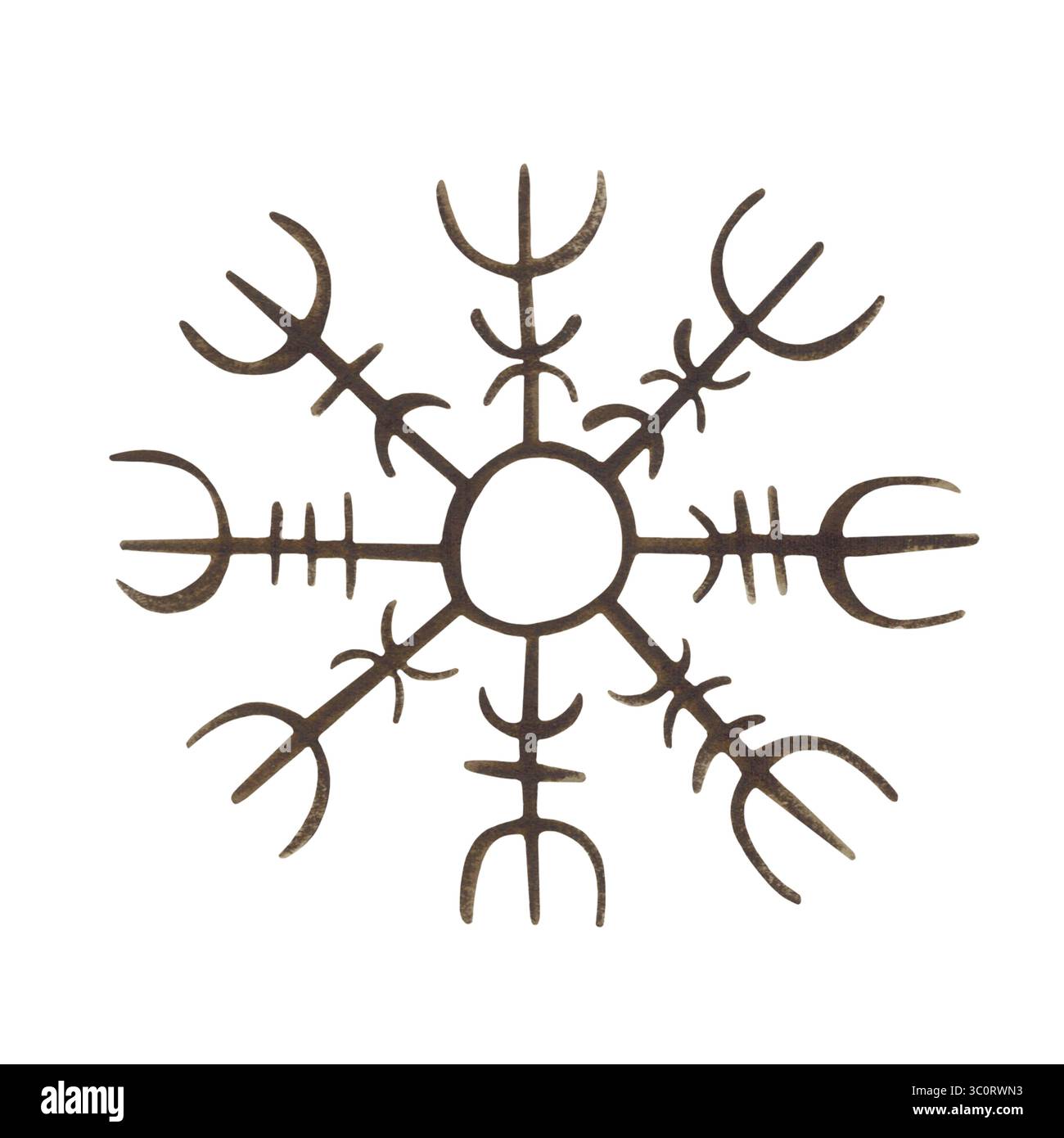 Signe celtique sur fond blanc. Illustration aquarelle dessinée à la main dans le dessin animé. Dessin pour cartes, bannières, cadres photo, invitations. isolé Banque D'Images