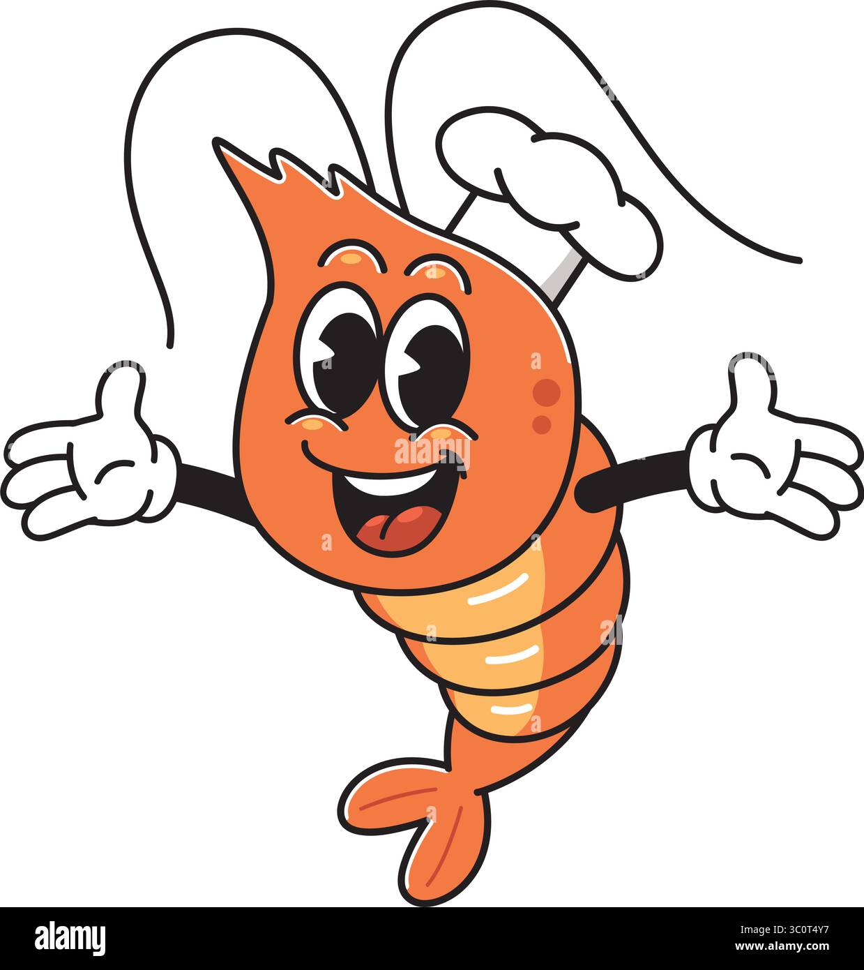 Happy Cartoon Shrimp Chef Mascot With Open Arms – illustration vectorielle Illustration de Vecteur