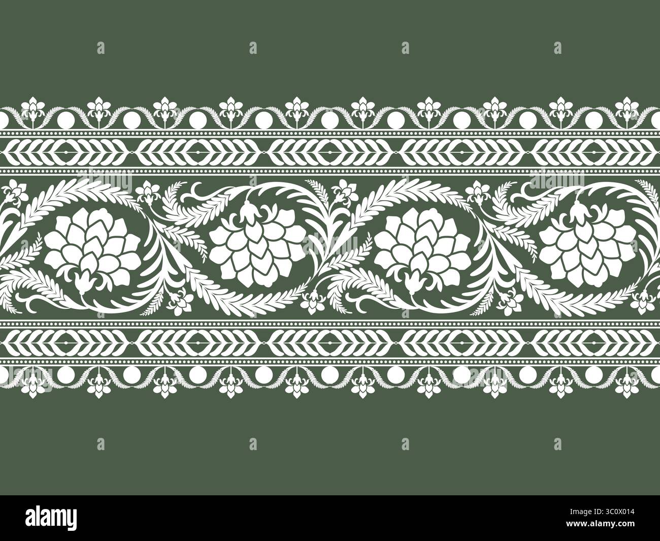 Bande blanche de motif de bordure de dentelle florale en zigzag sur fond bleu denim pour les décorations, les impressions de tissu, chemin de table, et les impressions d'orhter Illustration de Vecteur