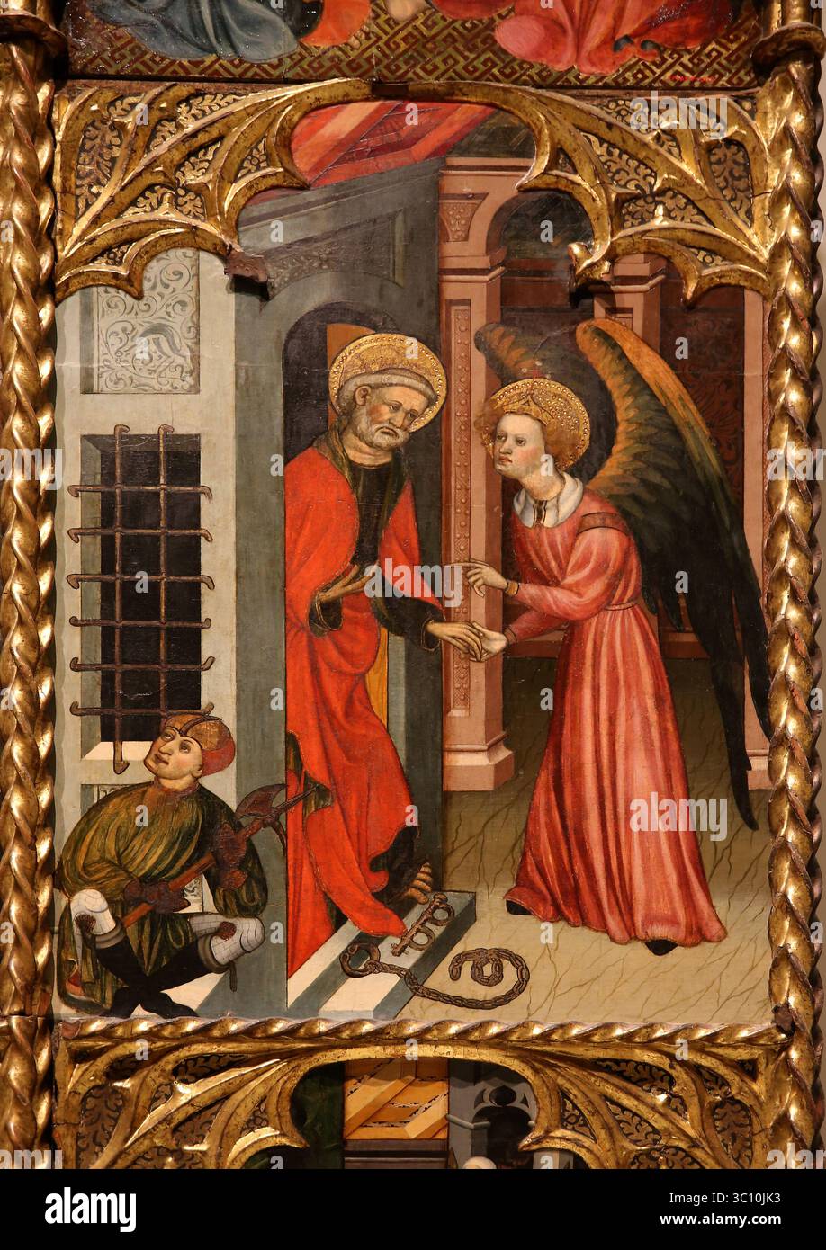 Ange libérant St. Peter. Retable de St. Michael et St. Peter de Jaume. Cirera et Bernat Despuig, 1432-1433. De Seu d'Urgell. MNAC. Banque D'Images