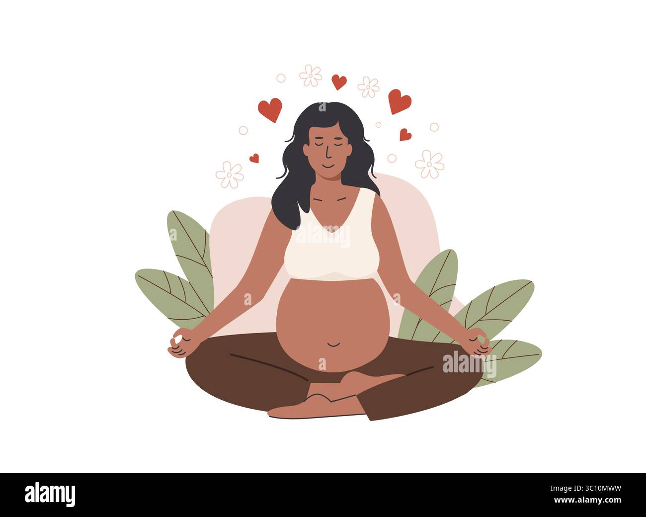 Femme enceinte pratiquant le yoga prénatal dans la pose de lotus pour la préparation à la naissance et la relaxation. Naissance naturelle et expérience de naissance positive. Style plat Illustration de Vecteur