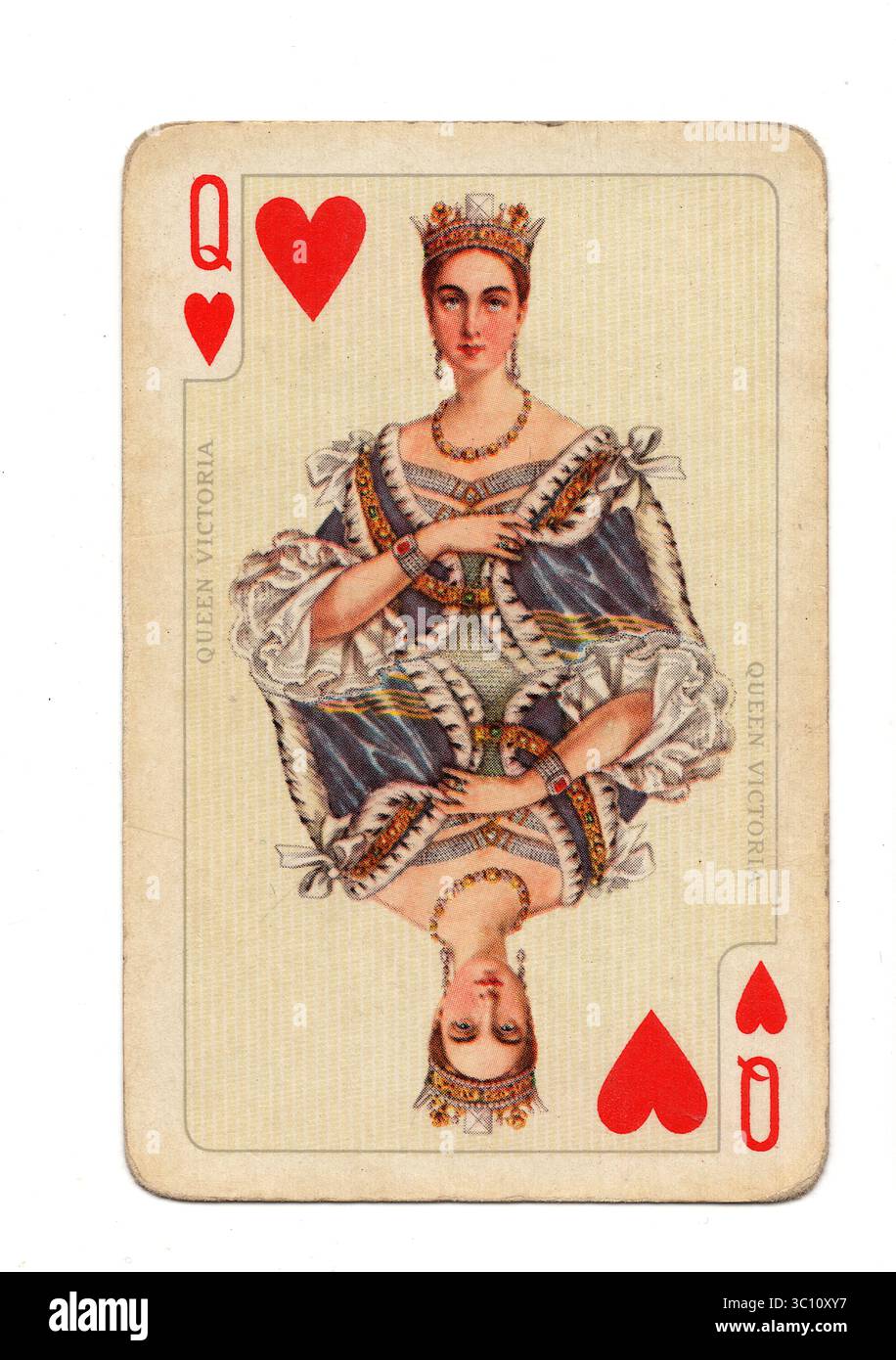Une carte à jouer antique montrant un portrait de la reine Victoria isolé sur un fond blanc. Banque D'Images