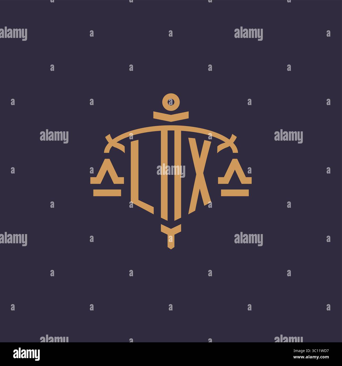 Logo Monogram LX pour cabinet juridique avec échelle géométrique et graphique vectoriel de style épée Illustration de Vecteur