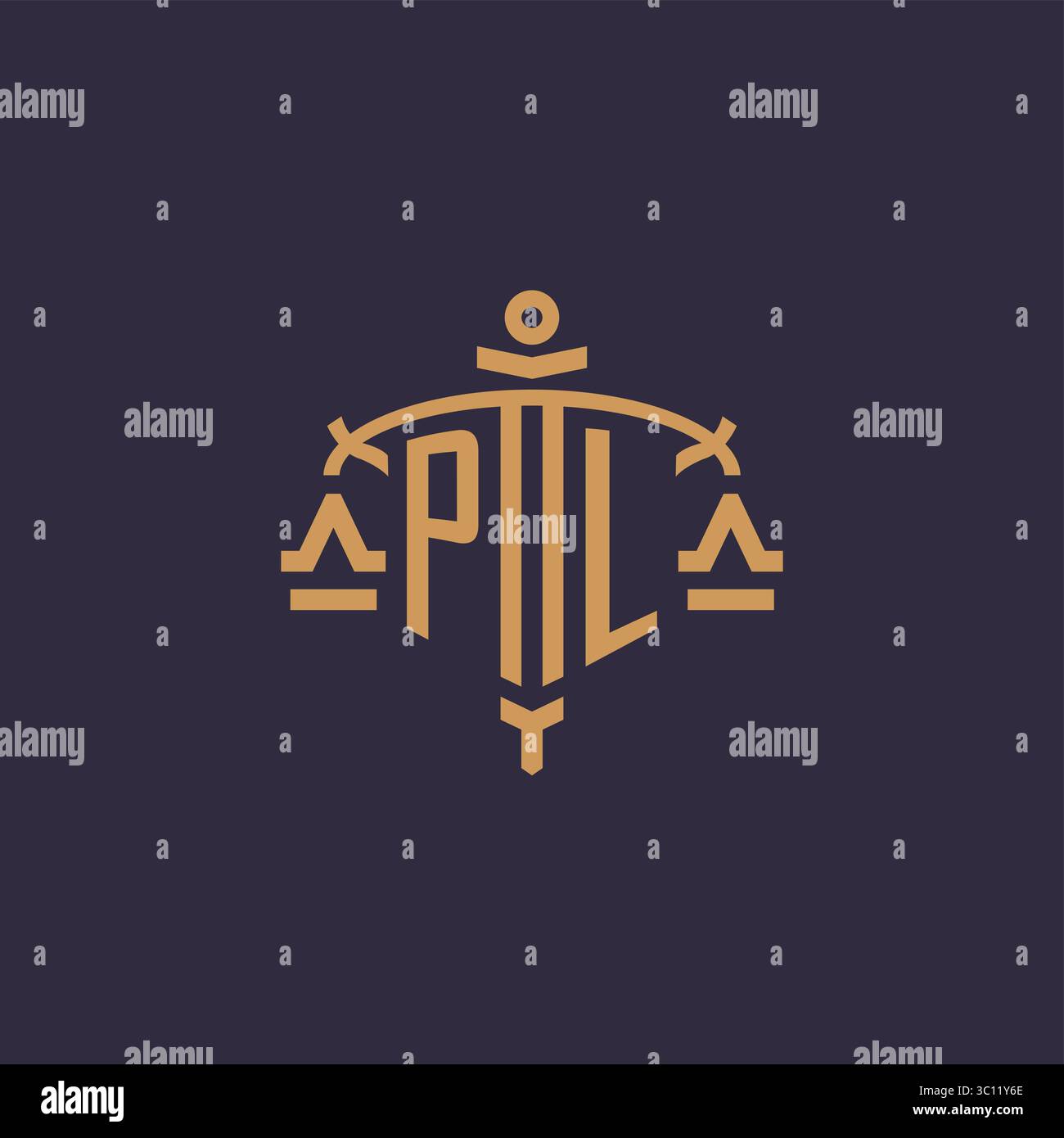 Logo monogramme PL pour cabinet juridique avec échelle géométrique et graphique vectoriel de style épée Illustration de Vecteur