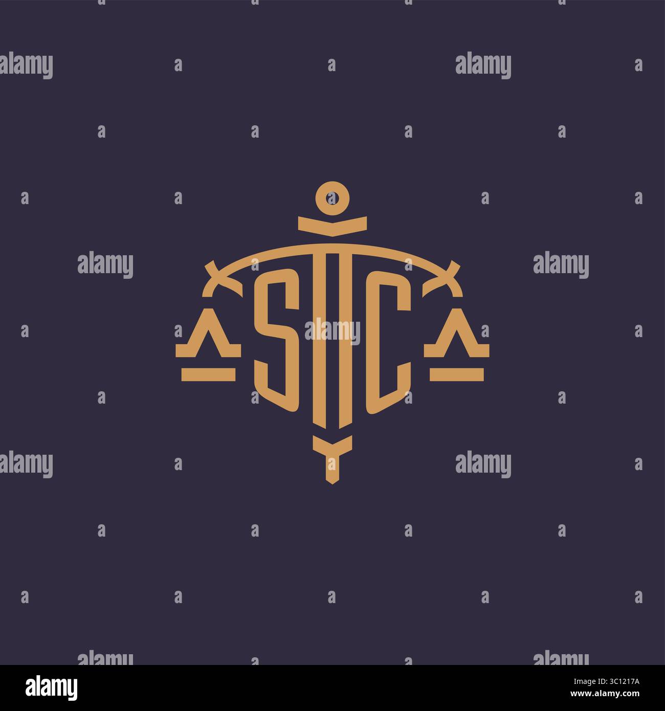 Logo Monogram SC pour cabinet juridique avec échelle géométrique et graphique vectoriel de style d'épée Illustration de Vecteur
