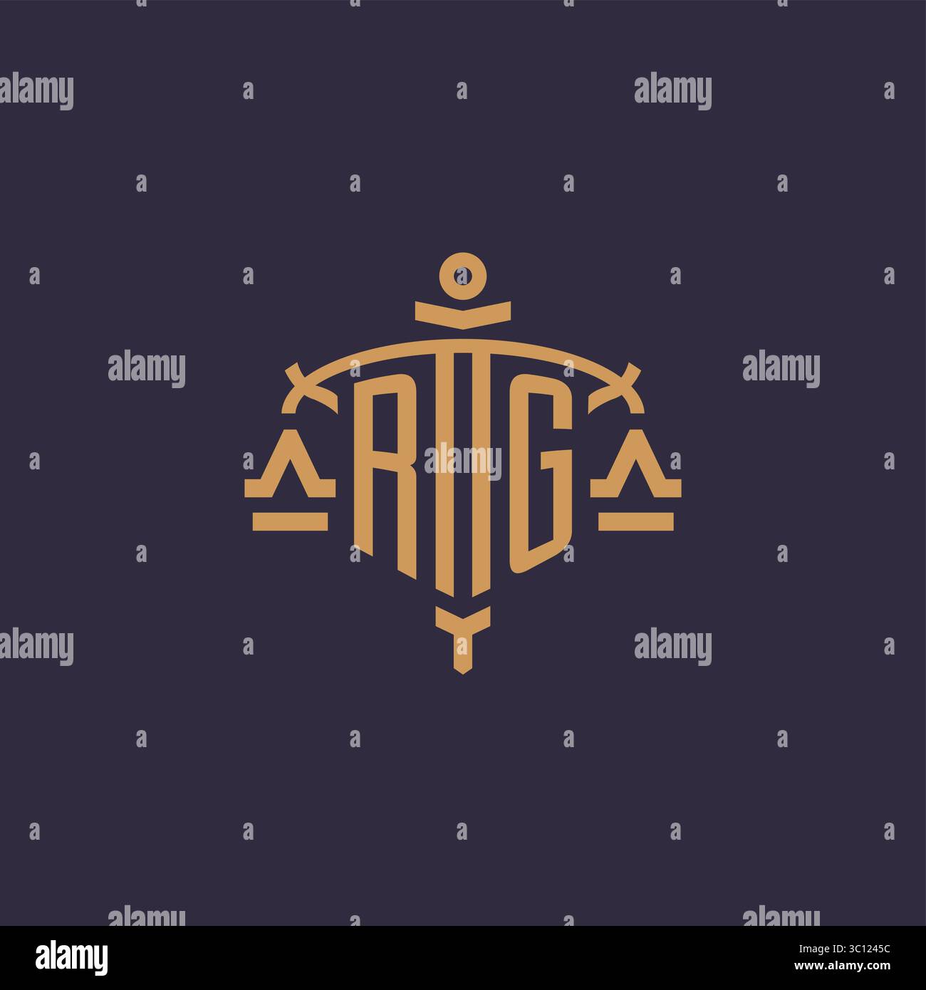 Logo Monogram RG pour cabinet juridique avec échelle géométrique et graphique vectoriel de style d'épée Illustration de Vecteur