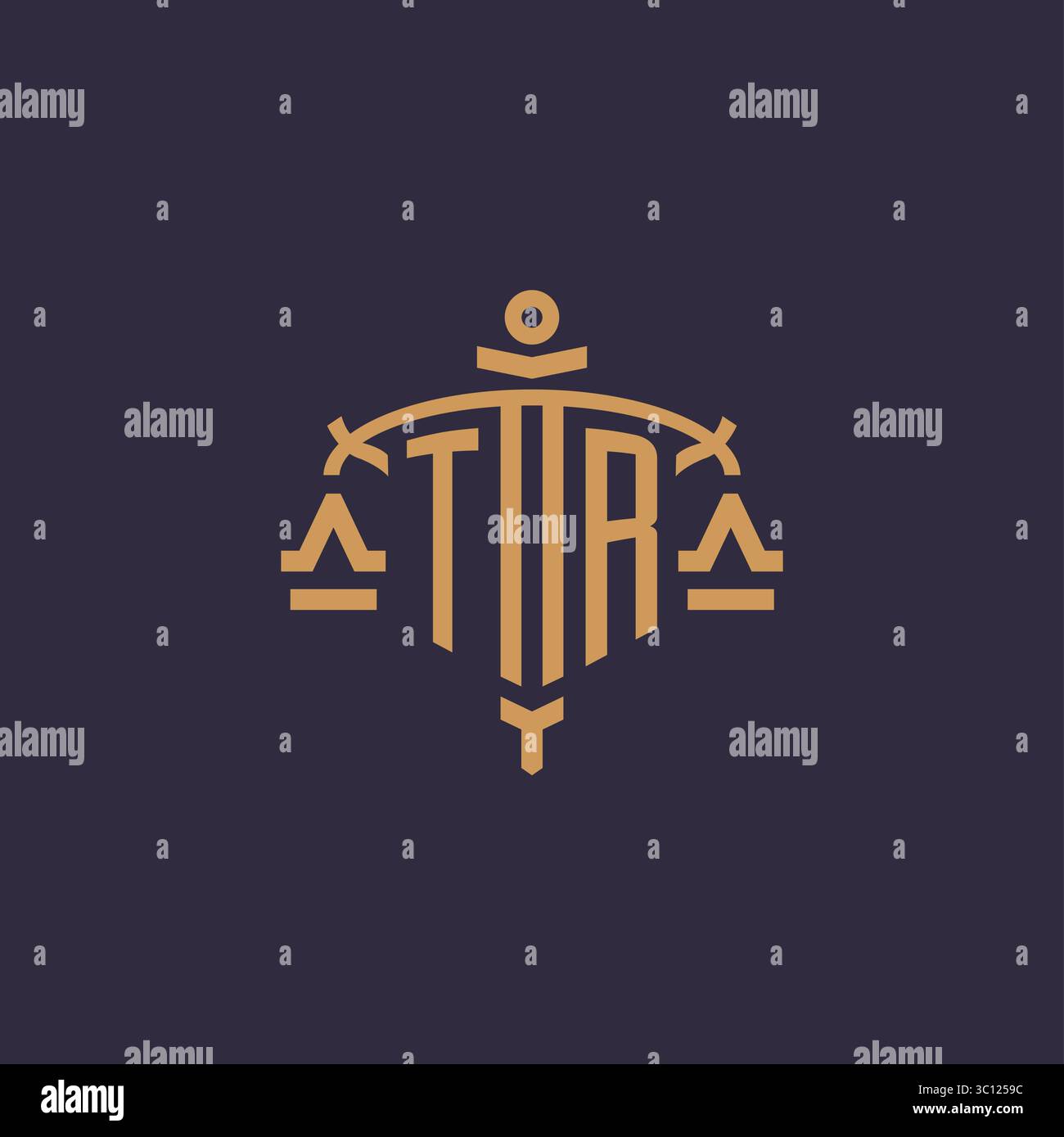 Logo Monogram TR pour cabinet juridique avec échelle géométrique et graphique vectoriel de style épée Illustration de Vecteur