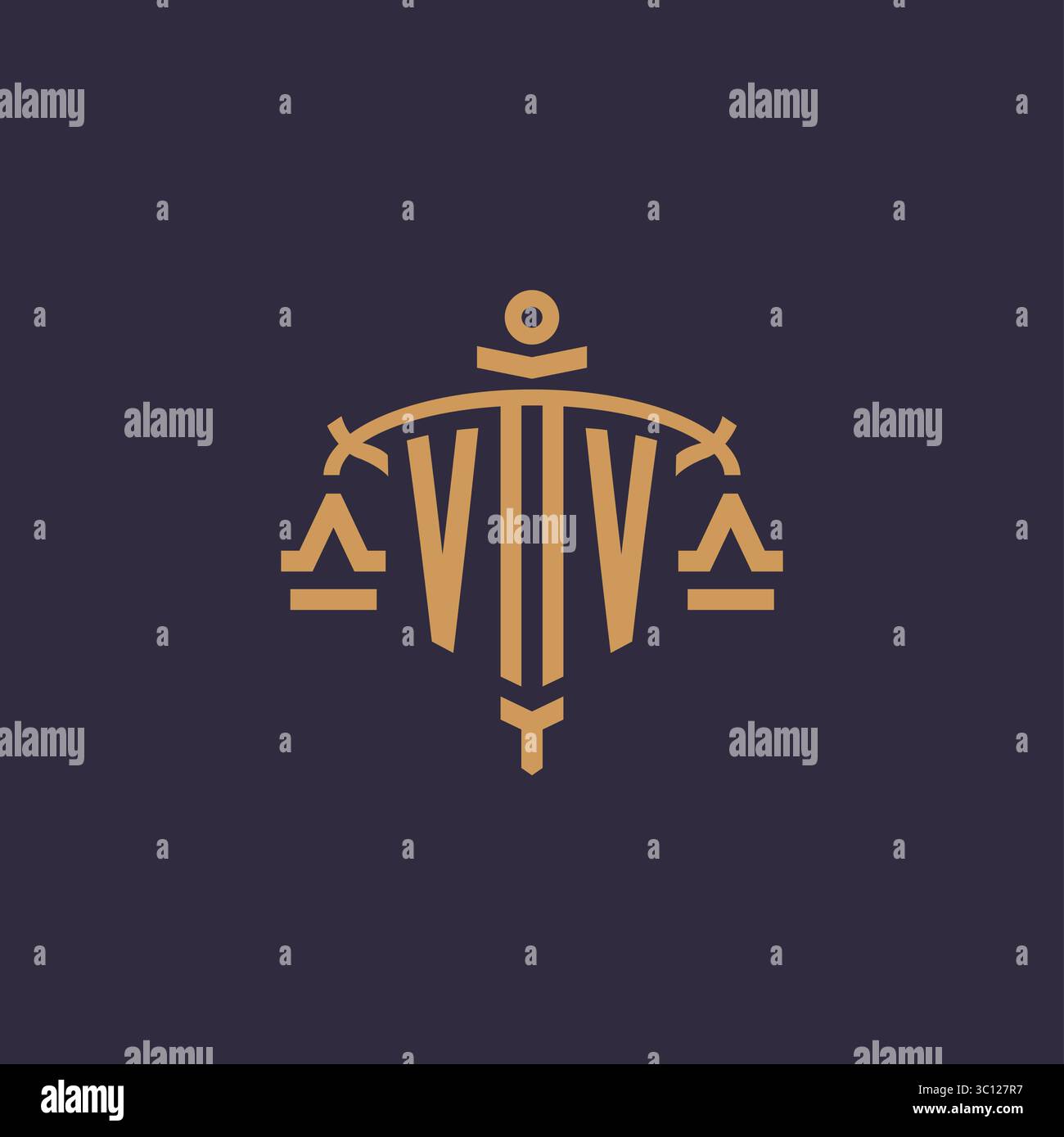 Logo Monogram VV pour cabinet juridique avec échelle géométrique et graphique vectoriel de style épée Illustration de Vecteur