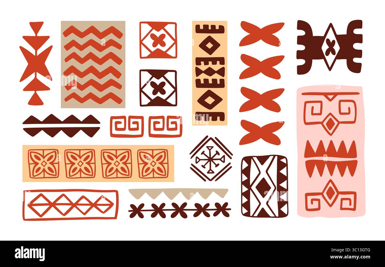 Symboles d'icône tribale hawaïenne, formes géométriques définies Illustration de Vecteur