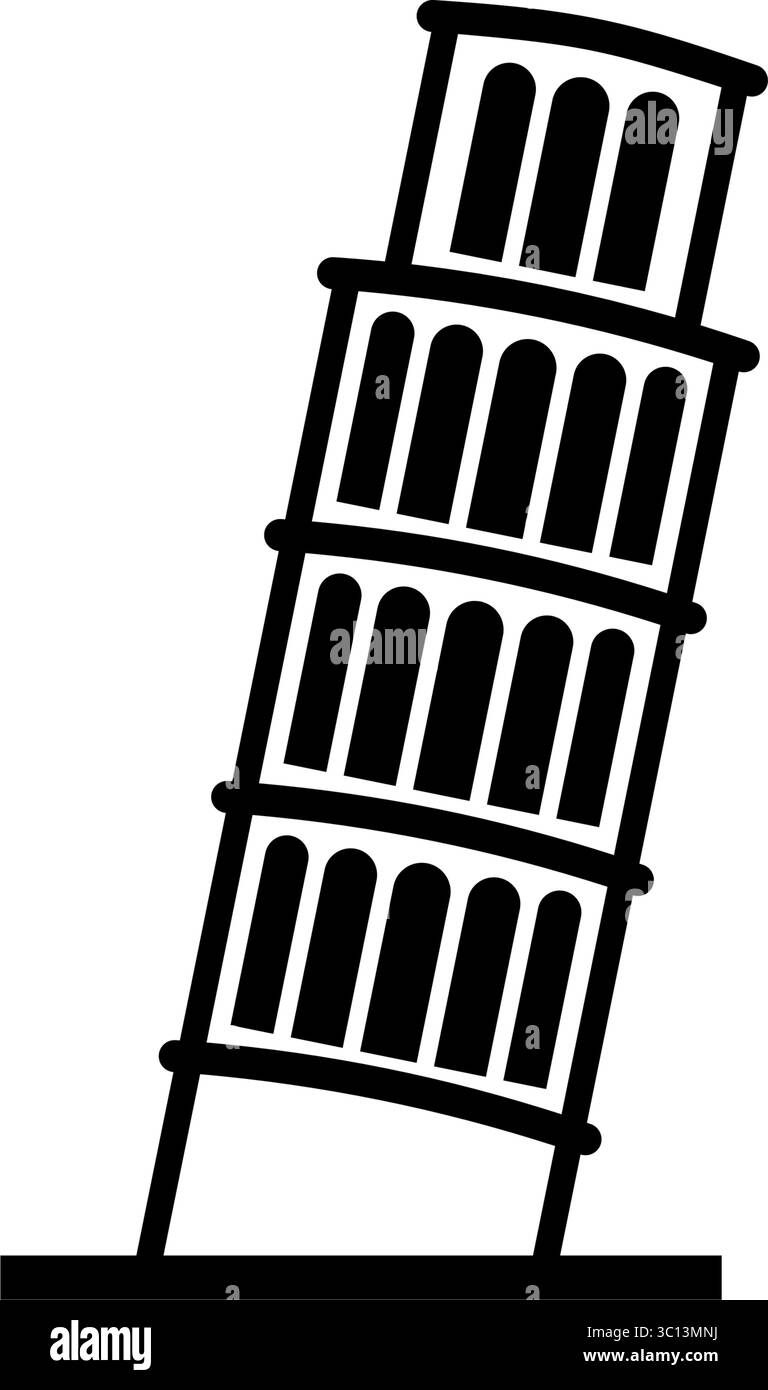 Icône vectorielle minimaliste de la célèbre Tour penchée de Pise, monument emblématique de l'Italie Illustration de Vecteur