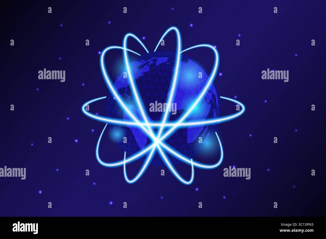 Lignes lumineuses futuristes en orbite autour de la Terre, symbolisant la communication numérique mondiale et la connectivité des réseaux mondiaux, illustration vectorielle Illustration de Vecteur