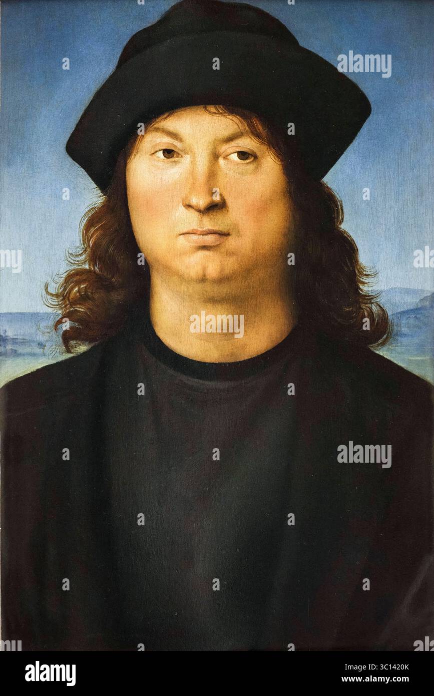 Raffaello Sanzio da Urbino appelé Raphaël, Portrait d'homme, peinture à l'huile sur panneau, 1502-1504 Banque D'Images