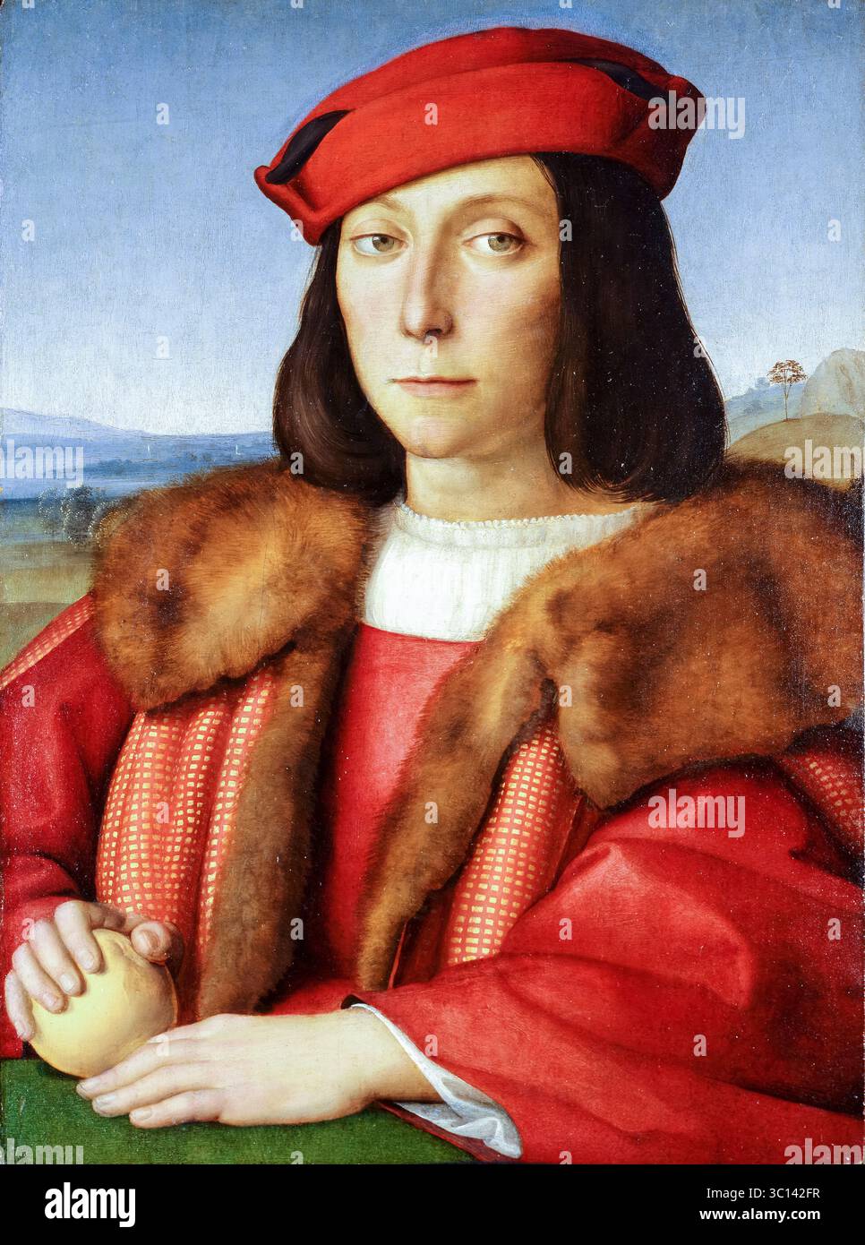 Raffaello Sanzio da Urbino appelé Raphael, Portrait d'un jeune homme avec une pomme, peinture à l'huile sur panneau, 1505 Banque D'Images