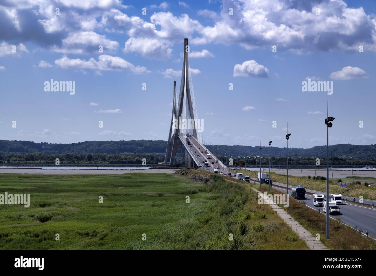 Autoroute, Pont de Normandie, Pont de Normandie, Pont à haubans, le Havre, Honfleur, Normandie, Calvados, France Banque D'Images