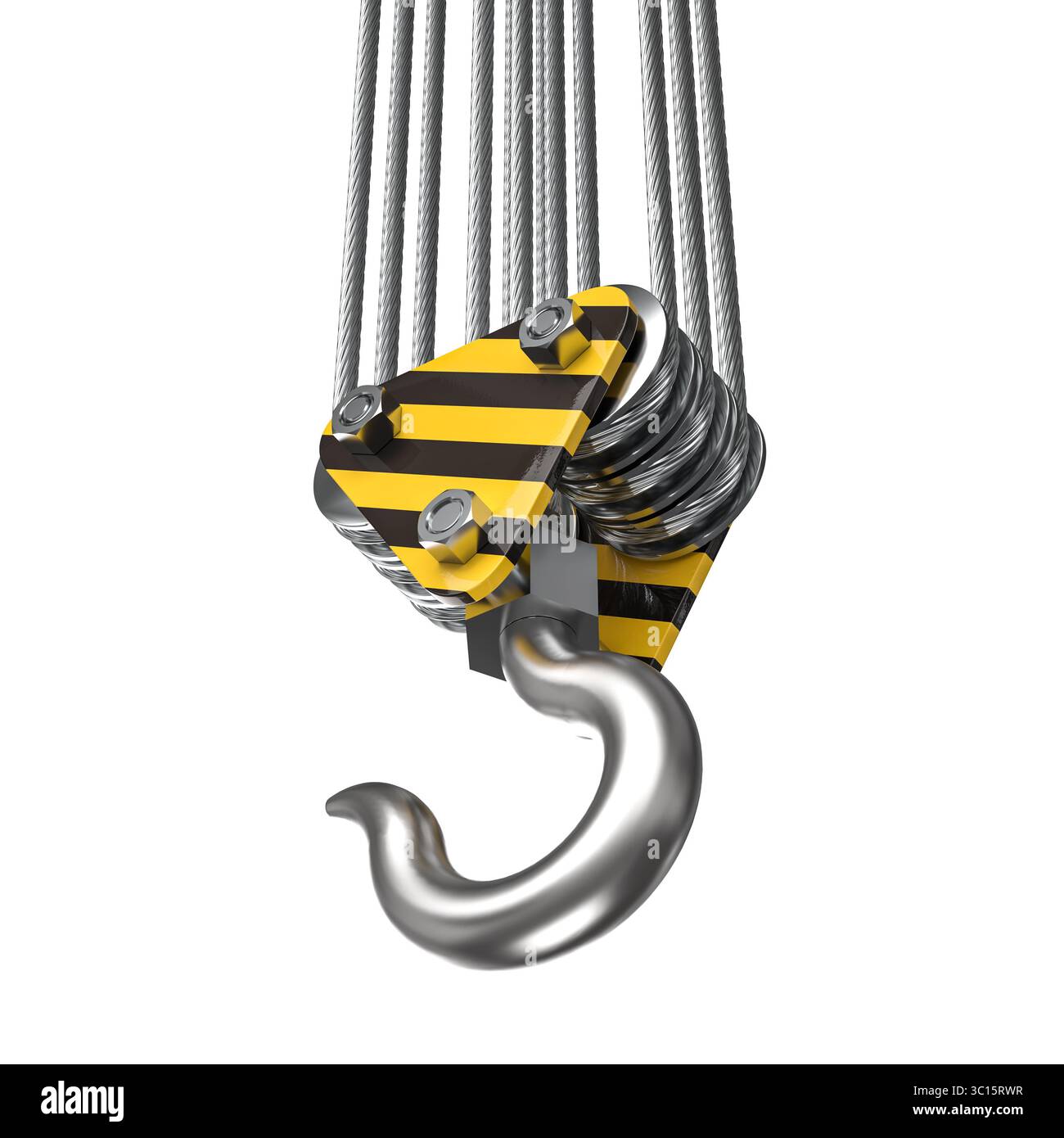 Mécanisme de levage de crochet de grue 3d isolé Banque D'Images