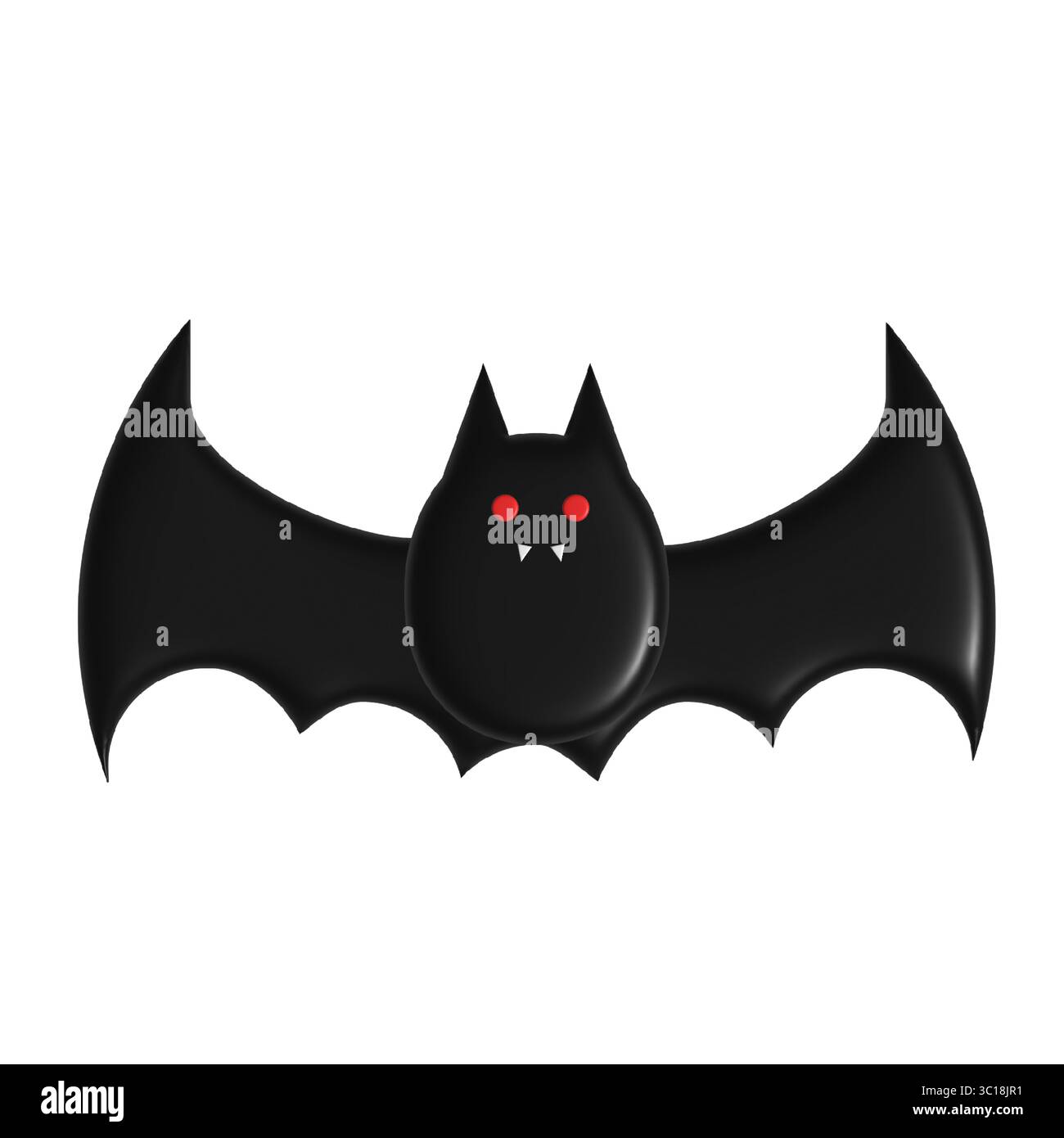 Chauve-souris noire de dessin animé avec des yeux rouges et des crocs sur fond blanc Illustration de Vecteur
