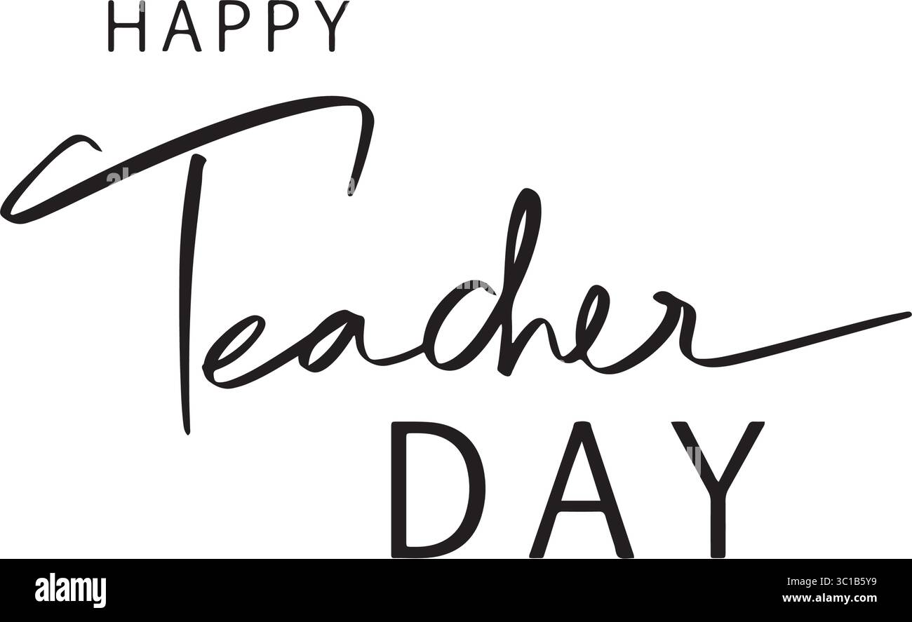 Joyeux jour de l'enseignant police calligraphie lettrage écrit à la main script noir icône d'objet de couleur heureuse jour de l'enseignant éducation élève classe cel Illustration de Vecteur