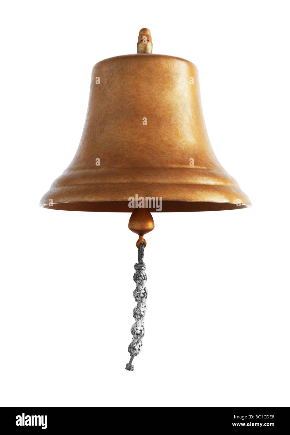 Laiton Antique cloche du navire avec une corde sur un fond blanc Banque D'Images