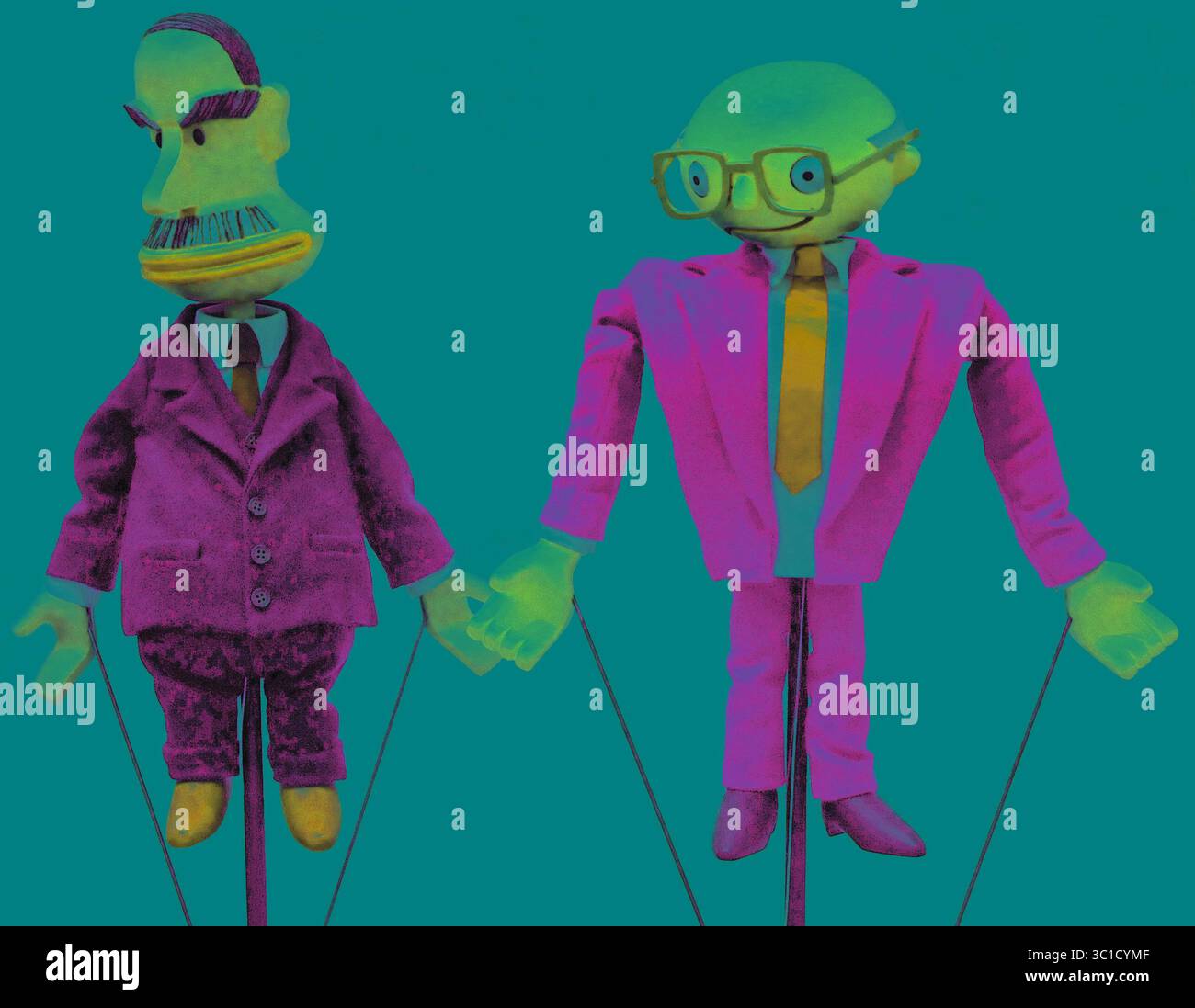 15 août 2011 - Minneapolis, Mn, États-Unis - '' Baby Marx '' est une exposition / projet au Walker Art Center par l'artiste mexicain Pedro Reyes qui implique une vidéo de marionnettes d'importance historique et un ensemble théâtral de marionnettes. Le vendredi 12 août 2011 à Minneapolis, Minn. Ce détail montre John Maynard Keynes et Milton Friedman comme chariteurs de marionnettes. /Star Tribune. .Minneapolis Minn. Jeudi 08/11/11) (crédit image : Richard Sennott/Minneapolis Star Tribune/TNS via ZUMA Wire) Banque D'Images